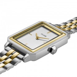 Montre Fluette Steel Bicolor, cadran rectangle blanc & bracelet oyster