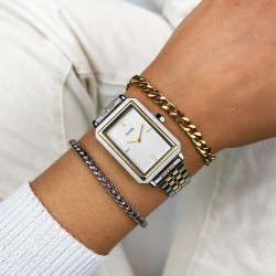 Montre Fluette Steel Bicolor, cadran rectangle blanc & bracelet oyster