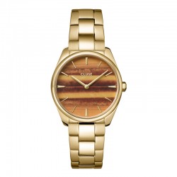 Montre Féroce Petite Steel Tyger's Eye Gold, cadran rond & bracelet oyster CLUSE
