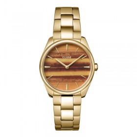 Montre Féroce Petite Steel Tyger's Eye Gold, cadran rond & bracelet oyster CLUSE
