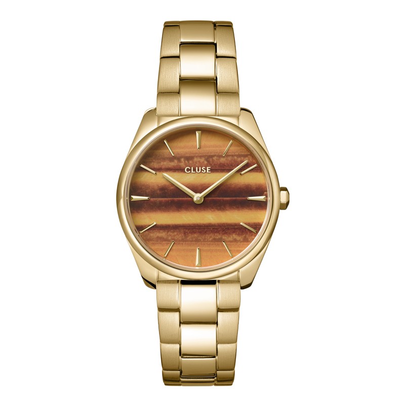 Montre Féroce Petite Steel Tyger's Eye Gold, cadran rond & bracelet oyster CLUSE Montre Féroce Petite Steel Tyger's Eye Gold, cadran rond & bracelet oyster CLUSE