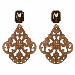 Boucles d'oreilles pendantes BOUDOIR - Cristal fumé & Losange Moucharabieh - julieSion