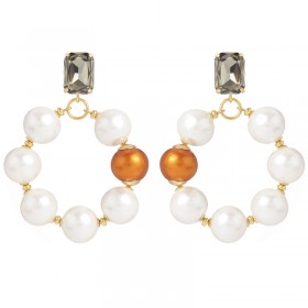 Boucles d'oreilles créoles OXFORD doré - Cristal gris & Perles blanc orange - julieSion