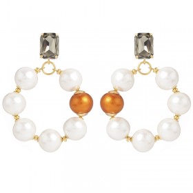 Boucles d'oreilles créoles OXFORD doré - Cristal gris & Perles blanc orange - julieSion