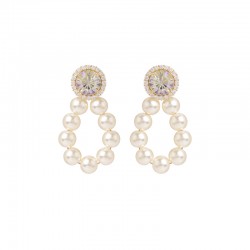 Boucles d'oreilles créoles FAVORITE doré - Cristal blanc & Perles nacrées - julieSion