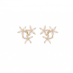 Boucles d'oreilles puces FLEUR - Trois fleurs & Cristal blanc blancs - Julie Sion