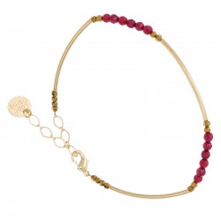 Bracelet fin jonc ISIS Or - Tubes incurvés & Agates rose  - Laëti Trëma