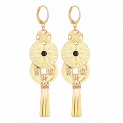Boucles d'oreilles pendantes AKHA TRESOR Or - Dormeuse, pièce onyx , bouton, goutte - Laëti Trëma