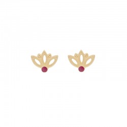Boucles d'oreilles puces PAPYRUS Or - Fleur de Papyrus, cabochon violet - Laëti Trëma