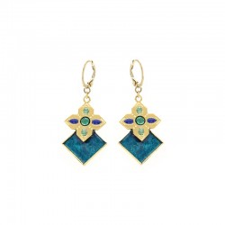 Boucles d'oreilles pendantes SINTRA Or - Dormeuse, rosaces bleu aqua cobalt - Laëti Trëma