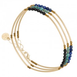 Bracelet fin multitours ISIS Or - Tubes incurvés, Onyx, Lapis Lazuli, Howlites  - Laëti Trëma