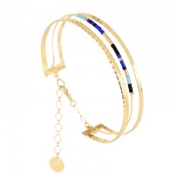 Bracelet jonc ajustable MASSAI Or - Tubes incurvés, Onyx, Lapis Lazuli, Howlites - Laëti Trëma