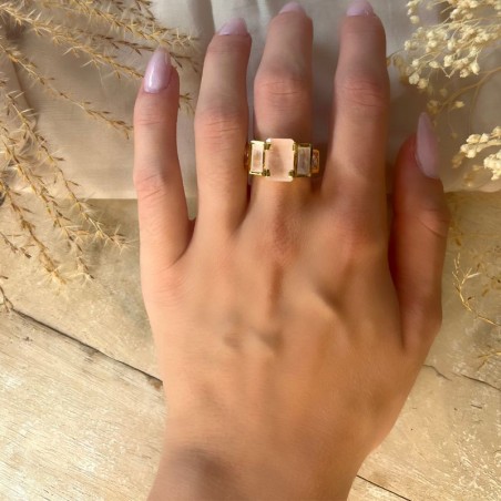 Bague large ART DECO dor Anneau en argent Baguettes Quartz