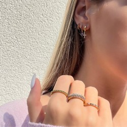 Bague fine SERPENT Or - Anneau & Demi-alliance cristaux multicolores TAILLE 54
