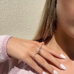 Bague fine SERPENT Or - Anneau & Demi-alliance cristaux blancs TAILLE 52