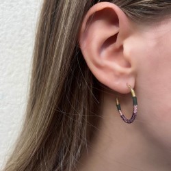 Boucles d'oreilles créoles Or CAMARI tissées prune kaki & doré - 3 cm