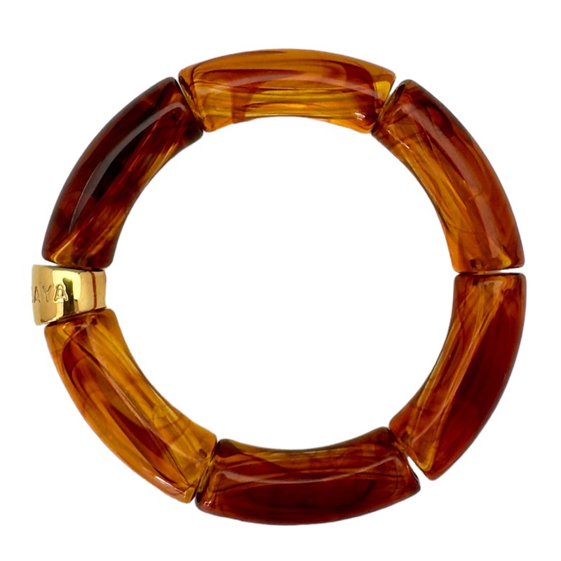Bracelet jonc élastiqué doré PIPOCA ACARAJE - Marron écaille translucide - PARABAYA Bracelet jonc élastiqué doré PIPOCA ACARAJE - Marron écaille translucide - PARABAYA