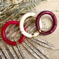 Bracelet jonc élastiqué doré BEIJO 3 uni - Blanc crème mat