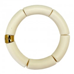 Bracelet jonc élastiqué doré PIPOCA BEIJO 3 - blanc crème mat - PARABAYA