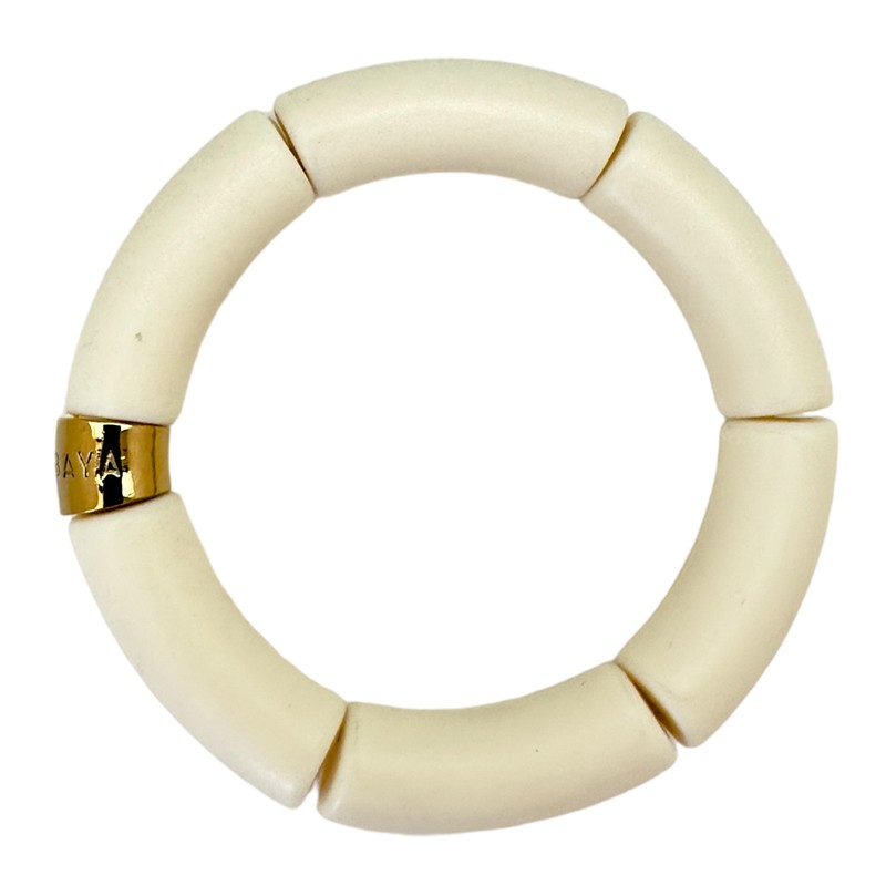Bracelet jonc élastiqué doré PIPOCA BEIJO 3 - blanc crème mat - PARABAYA Bracelet jonc élastiqué doré PIPOCA BEIJO 3 - blanc crème mat - PARABAYA