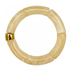 Bracelet jonc élastiqué doré PIPOCA BELEZA 1 - Blanc sable marbré - PARABAYA