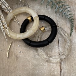 Bracelet jonc élastiqué doré BELEZA 3 uni - Noir profond mat