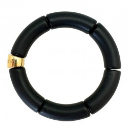 Bracelet jonc élastiqué doré PIPOCA BELEZA 3 - Noir profond mat - PARABAYA