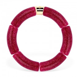 Bracelet jonc élastiqué doré BEIJO 2 uni - Rose fuchsia pailleté