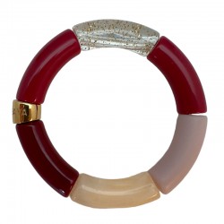 Bracelet jonc élastiqué ACAI 1- Rose Cerise Bordeaux & Beige PARABAYA