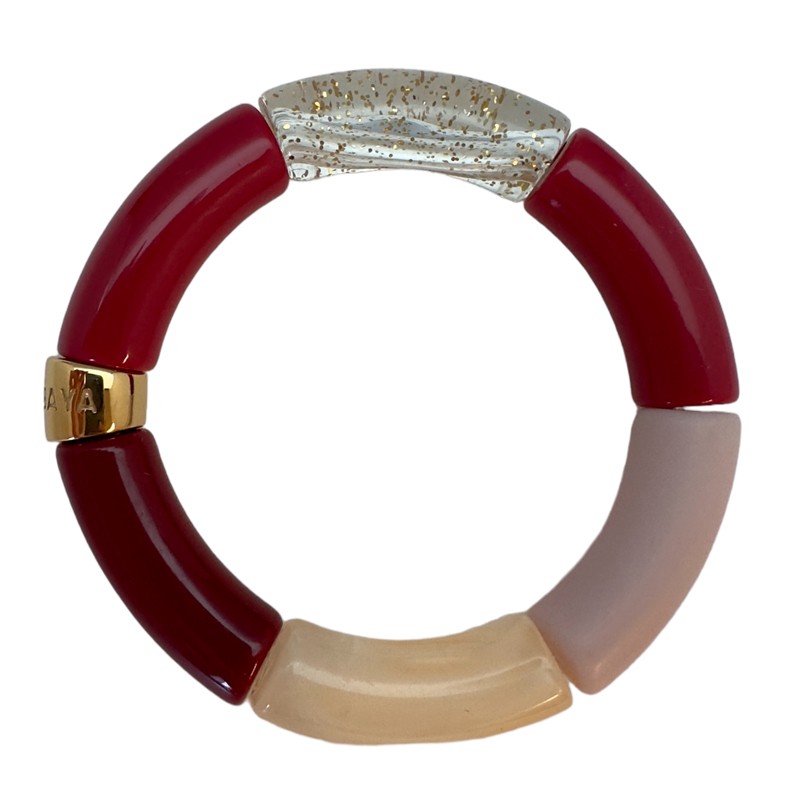 Bracelet jonc élastiqué ACAI 1- Rose Cerise Bordeaux & Beige PARABAYA Bracelet jonc élastiqué ACAI 1- Rose Cerise Bordeaux & Beige PARABAYA