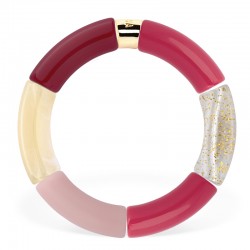 Bracelet jonc élastiqué doré ACAI 1- Rose bordeaux rose pâle blanc pailleté -PARABAYA
