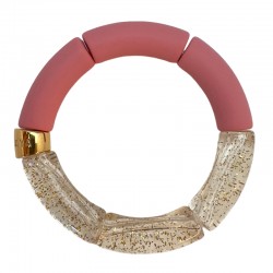 Bracelet jonc élastiqué doré ACAI 2 - Rose mat & Beige pailleté marbré - PARABAYA