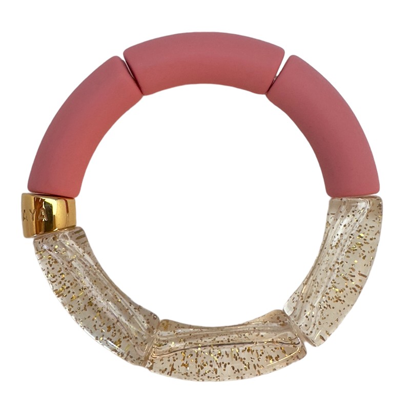 Bracelet jonc élastiqué doré ACAI 2 - Rose mat & Beige pailleté marbré - PARABAYA Bracelet jonc élastiqué doré ACAI 2 - Rose mat & Beige pailleté marbré - PARABAYA