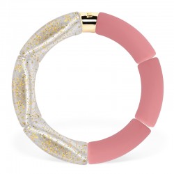 Bracelet jonc élastiqué ACAI 2 bicolore - Rose mat & Paillettes dorées