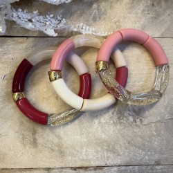 Bracelet jonc élastiqué doré ACAI 3 - Rouge mat rose blanc beige marbré  - PARABAYA