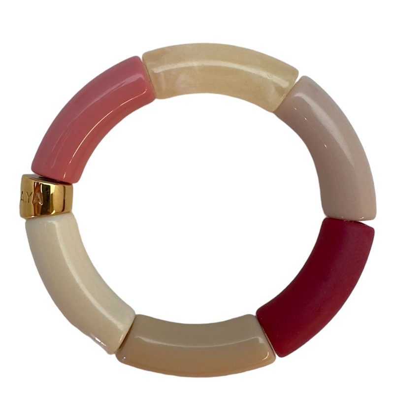 Bracelet jonc élastiqué doré ACAI 3 - Rouge mat rose blanc beige marbré  - PARABAYA