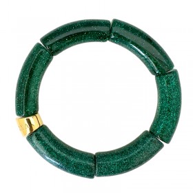 Bracelet jonc élastiqué doré CAMBOCA 2 uni - Vert émeraude pailleté - PARABAYA