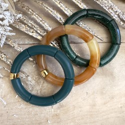 Bracelet jonc élastiqué doré CAMBOCA 3 uni - Vert bouteille mat
