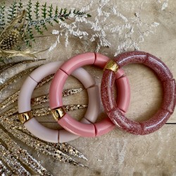 Bracelet jonc élastiqué doré GOIABA 1 uni - Rose framboise mat