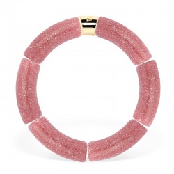 Bracelet jonc élastiqué doré GOIABA 2 uni - Rose poudré pailleté