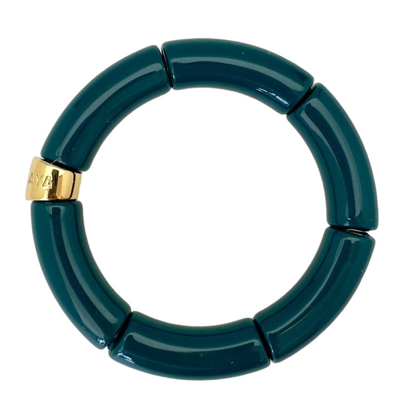 Bracelet jonc élastiqué doré LAGO 1 uni - Vert pétrole brillant - PARABAYA