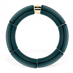 Bracelet jonc élastiqué doré LAGO 1 uni - Vert pétrole brillant