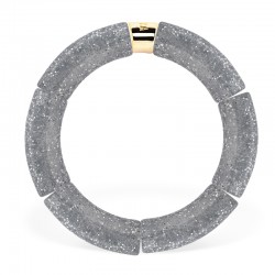 Bracelet jonc élastiqué doré LAGO 1 uni - Gris argent pailleté