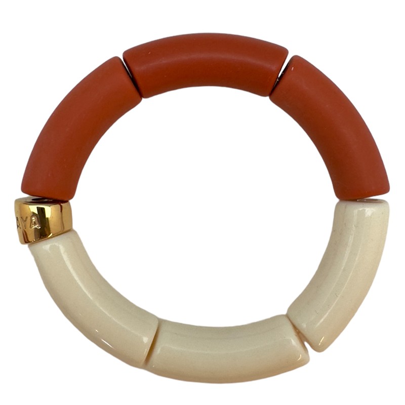 Bracelet jonc élastiqué IBUNA 2 bicolore - Blanc crème & Orange mat - PARABAYA Bracelet jonc élastiqué IBUNA 2 bicolore - Blanc crème & Orange mat - PARABAYA