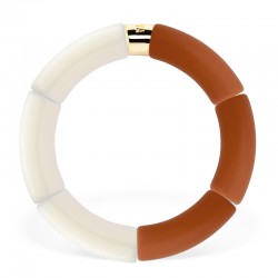 Bracelet jonc élastiqué IBUINA 2  - Crème brillant & Terracotta mat