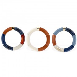 Bracelet jonc élastiqué IBUINA 2  - Crème brillant & Terracotta mat