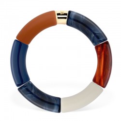 Bracelet jonc élastiqué IBUINA 1 - Bleu Brique écaille & crème