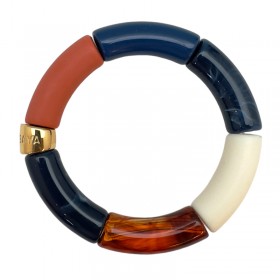Bracelet jonc élastiqué IBUNA 1 - Orange écaille crème & Bleu - PARABAYA