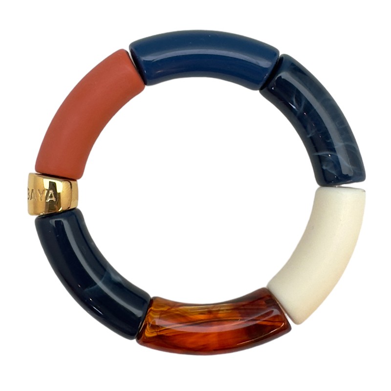 Bracelet jonc élastiqué IBUNA 1 - Orange écaille crème & Bleu - PARABAYA Bracelet jonc élastiqué IBUNA 1 - Orange écaille crème & Bleu - PARABAYA