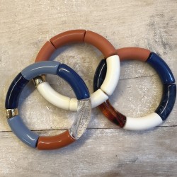 Bracelet jonc élastiqué IBUINA 1 - Bleu Brique écaille & crème